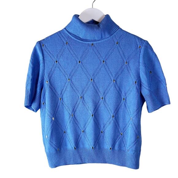 St John Sport Essentials‎ Womens S Rhinestone Turtleneck Knit Marie Gray Blue - Picture 1 of 7